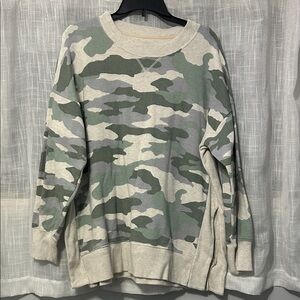 Aerie Green and Cream Camo Sweatshirt